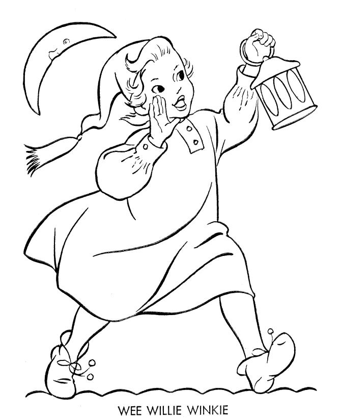 Wee Willie Winkie Nursery Rhyme Story Character Coloring page