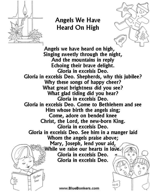 BlueBonkers: Angles We Have Heard on High, Free Printable Christmas Carol Lyrics Sheets ...