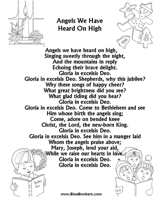 Printable Christmas Carol Lyrics sheet : Angles We Have Heard on High 