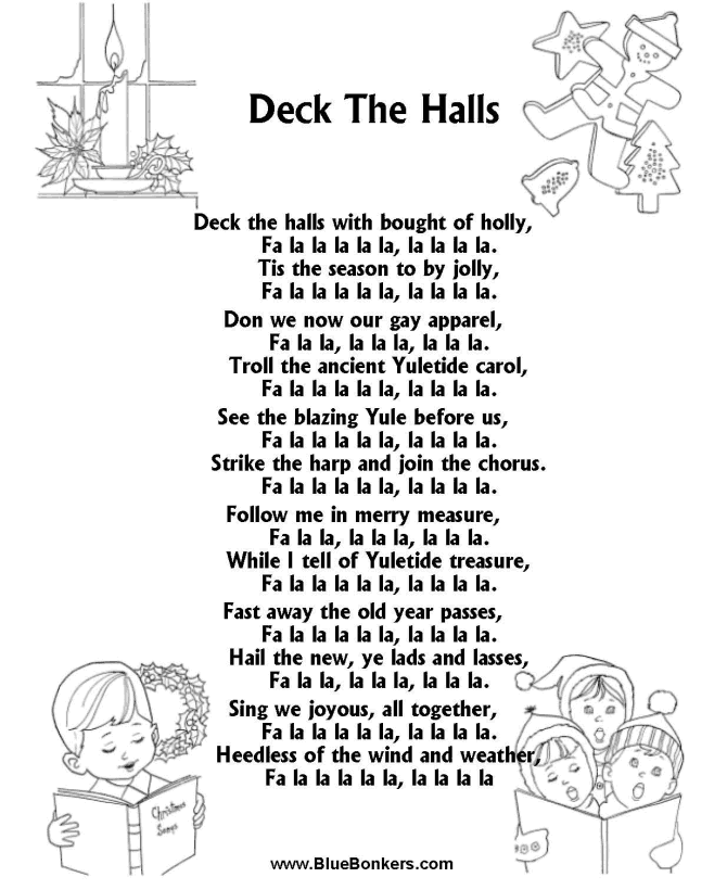 Printable Christmas Carol Lyrics sheet : Deck the Halls 