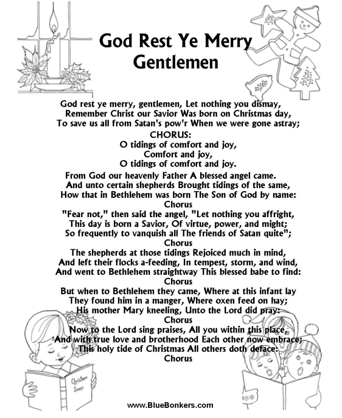 BlueBonkers: God Rest Ye Merry Gentlemen, Free Printable Christmas Carol Lyrics Sheets ...