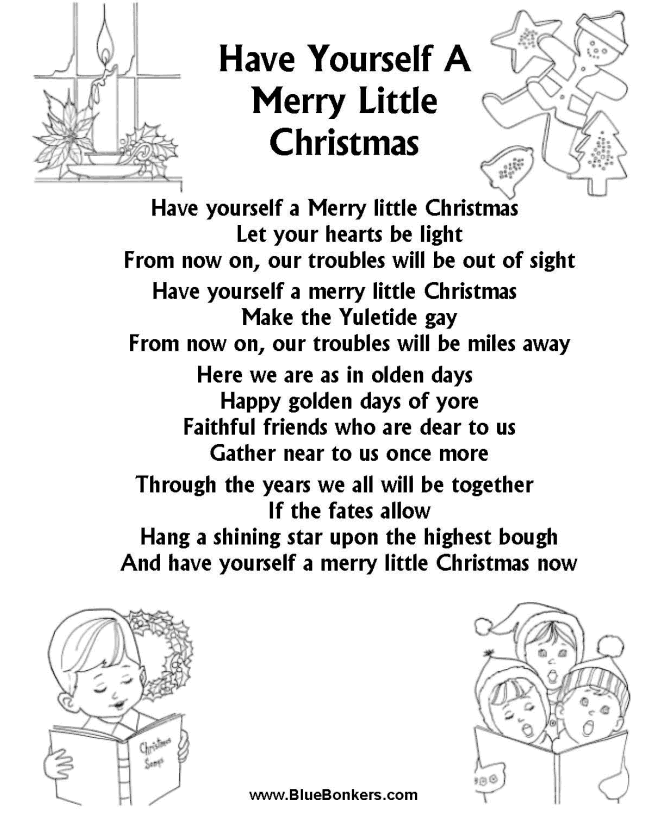 Printable Christmas Carol Lyrics sheet : Have Yourself a Merry Little Christmas  