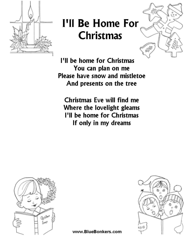 Printable Christmas Carol Lyrics sheet : I'll be Home for Christmas  