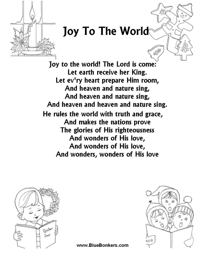 BlueBonkers Joy To The World Free Printable Christmas Carol Lyrics Sheets Favorite Christmas