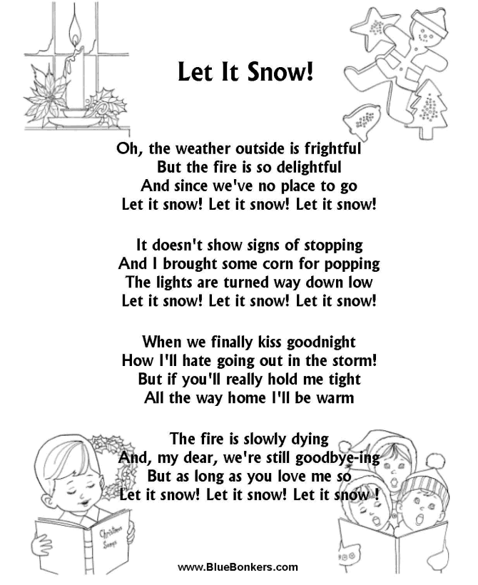 BlueBonkers Let It Snow , Free Printable Christmas Carol Lyrics Sheets