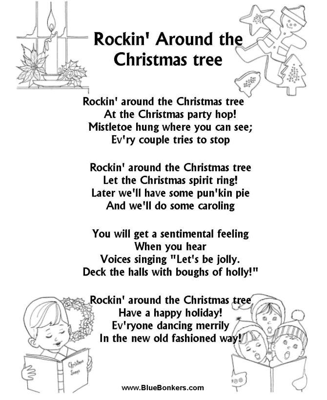 Printable Christmas Carol Lyrics sheet : Rockin Around the Christmas Tree  