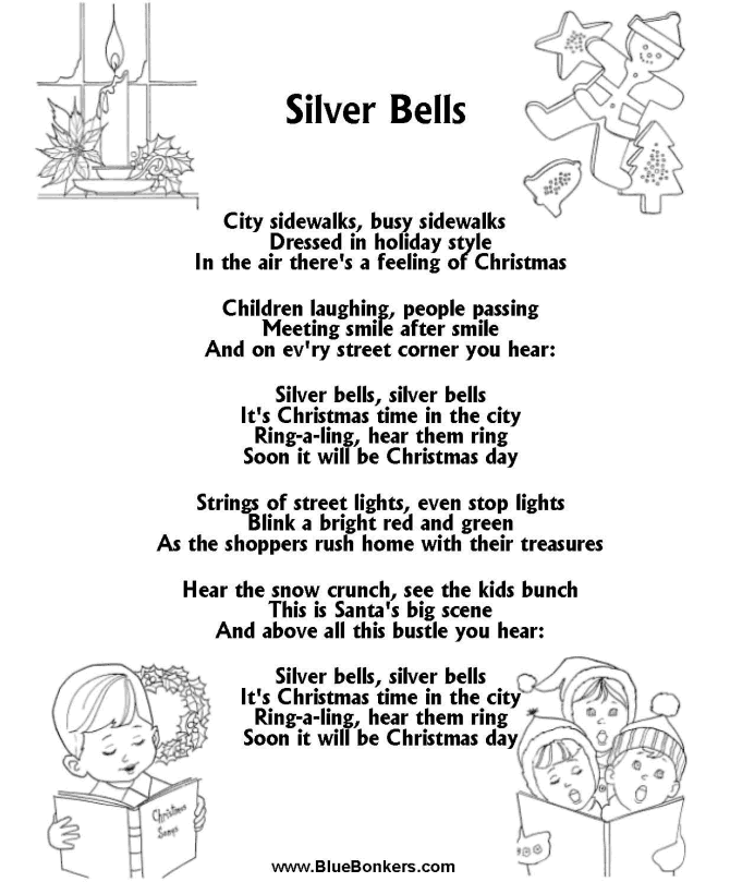Bluebonkers Silver Bells Free Printable Christmas Carol Lyrics Sheets Favorite Christmas Song Sheets
