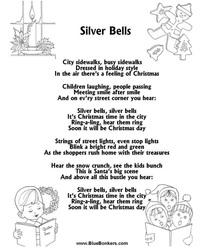 Printable Christmas Carol Lyrics sheet : Silver Bells  