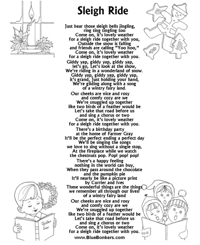 Printable Christmas Carol Lyrics sheet : Sleigh Ride  