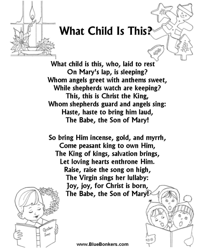 Printable Christmas Carol Lyrics sheet : What Child is This  