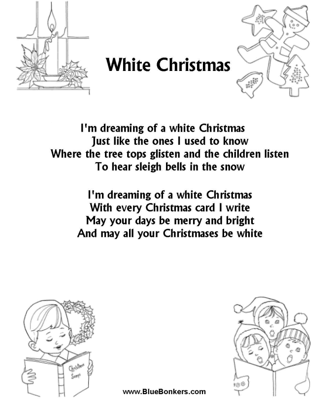 BlueBonkers White Christmas, Free Printable Christmas Carol Lyrics