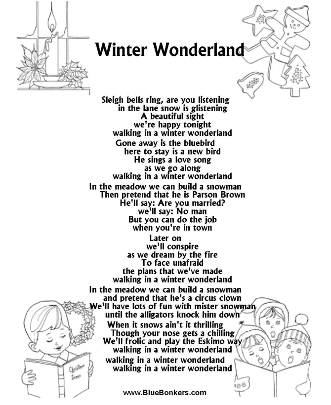 BlueBonkers: Winter Wonderland , Free Printable Christmas Carol Lyrics